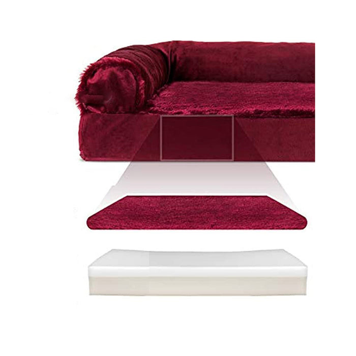 Pet Bed for Dogs and Cats - Plush and Velvet L-Shaped Chaise Solid Slab Orthopedic Dog Bed