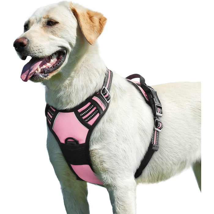 Walking Pet Harness With 2 Metal Rings And Handle Adjustable