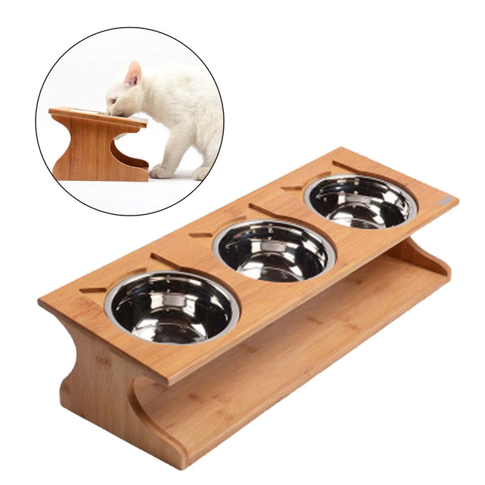 3 Stainless Steel Bowl Cat Feeder
