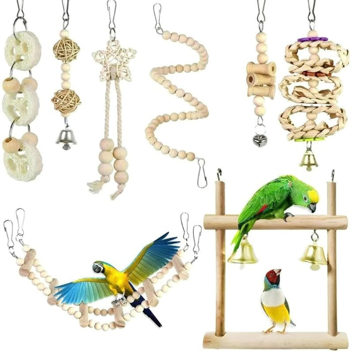 8pcs Bird Parrot Swing Hanging Toy