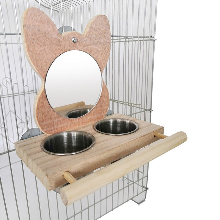 Bird Toy Cage Hanging Mirror With Feeder