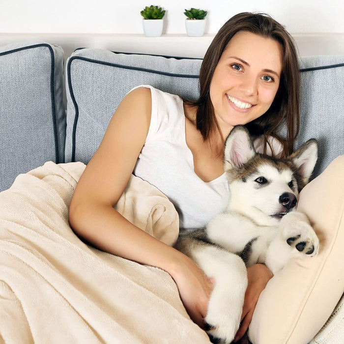 Reversible Sherpa Fleece Throw Protects Couches Waterproof Pet Blanket