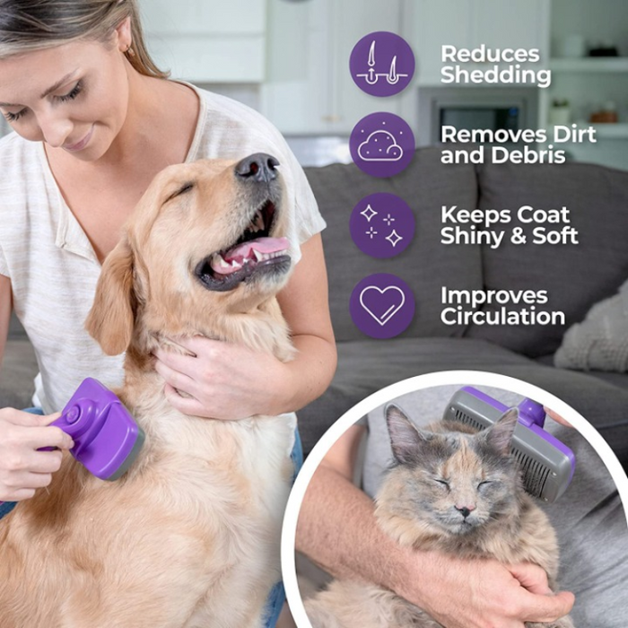 Self-Cleaning Pet Brush For Grooming And Deshedding