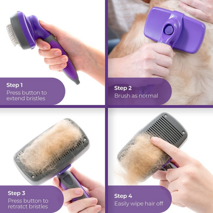 Self-Cleaning Pet Brush For Grooming And Deshedding