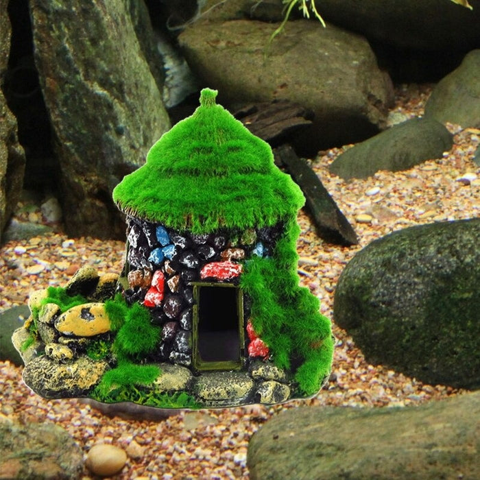 Betta Cave with Realistic Green Moss Fish Ornament For Aquarium