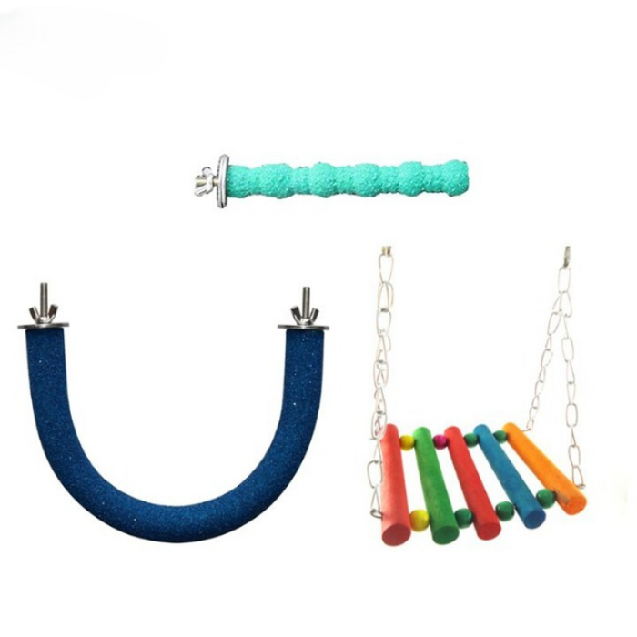 3 Piece Parrot Perch Stand Toys