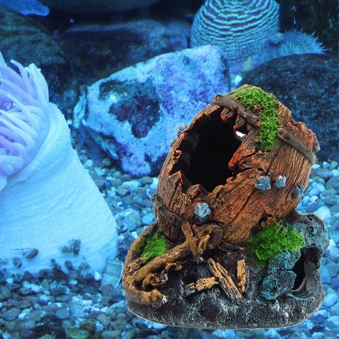 Resin Broken Barrel Ornament For Aquarium