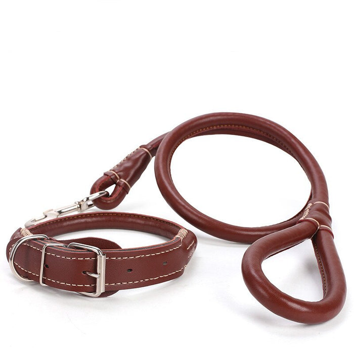 Dog Leather Collar Leash Set